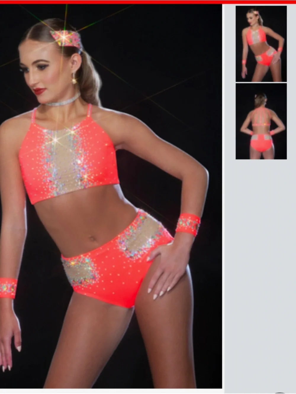 Glamour Coral Dance Two-Piece Costume with stones and arm bands